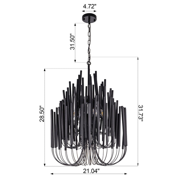 6-Light Boho Wood Chandelier – Black Iron & Wood Pendant