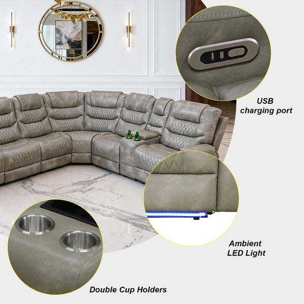 Power Reclining Sectional Sofa with USB Ports & Storage