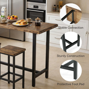 Solid Wood Bar Table with Metal Footrest – 63 Inch Counter Height Dining Table