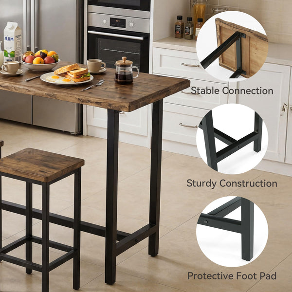 Solid Wood Bar Table with Metal Footrest – 63 Inch Counter Height Dining Table