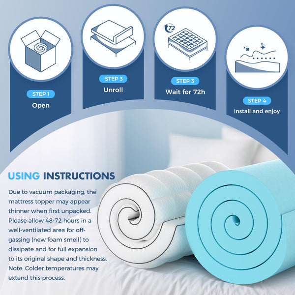 Dual Layer 4 Inch Cooling Gel Memory Foam Mattress Topper