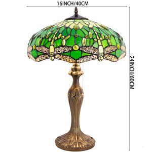 Tiffany Style Stained Glass Table Lamp – Green Dragonfly, 16x16x24 Inch