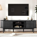 Mid-Century TV Stand with Power Outlets & Fluted Sliding Doors