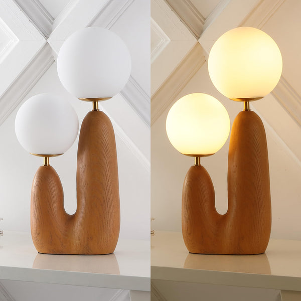 Mid-Century LED Table Lamp with Frosted Globe Shades, 2-Light