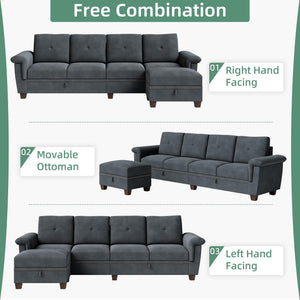 Modular L-Shaped Sectional Sofa with Storage Ottoman – Dark Gray