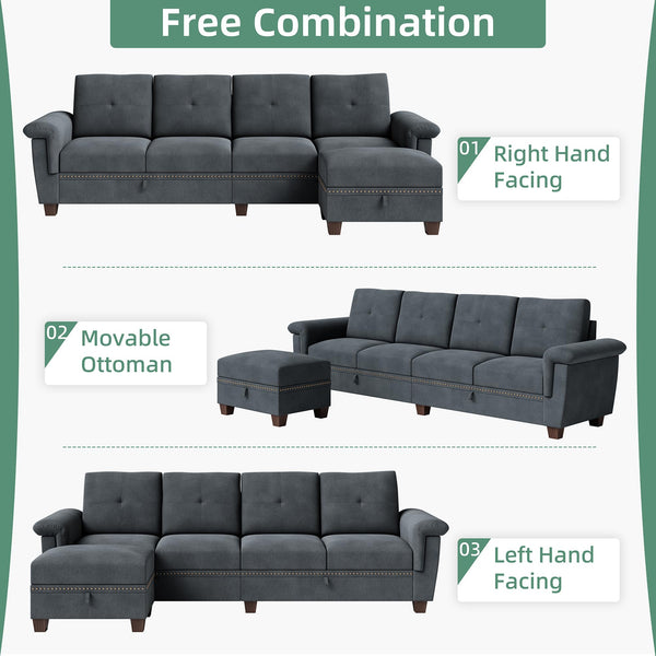 Modular L-Shaped Sectional Sofa with Storage Ottoman – Dark Gray