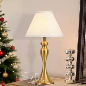 Table Lamp for Bedroom, Cordless Bedside Lamps for Living Room, Touch 3-Way Dimmable Desk Lamp for Night Stands, Rechargeable, Battery Operated Lamp with Fabric Shade for Dorm, Home Office (Nickel)