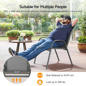 Stackable Patio Dining Chairs Set with Wide Seat & Metal Frame