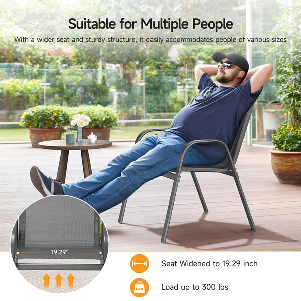 Stackable Patio Dining Chairs Set with Wide Seat & Metal Frame