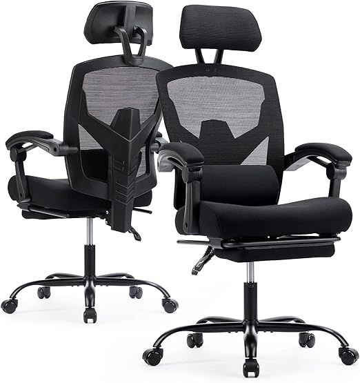 Ergonomic Office Chair with Footrest & Reclining Mesh Back