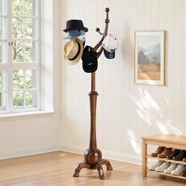 Wooden Coat Rack Freestanding with 8 Hooks
