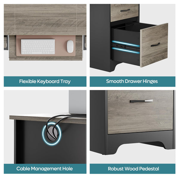 59-Inch Executive Office Desk with 4 Drawers, File Drawer, Keyboard Tray & Dual Pedestals