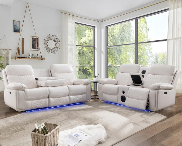 Power Reclining Sofa Set with LED & Speakers