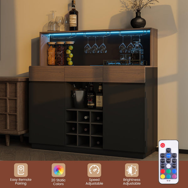 Wine Cabinet with LED Lights & Charging Station