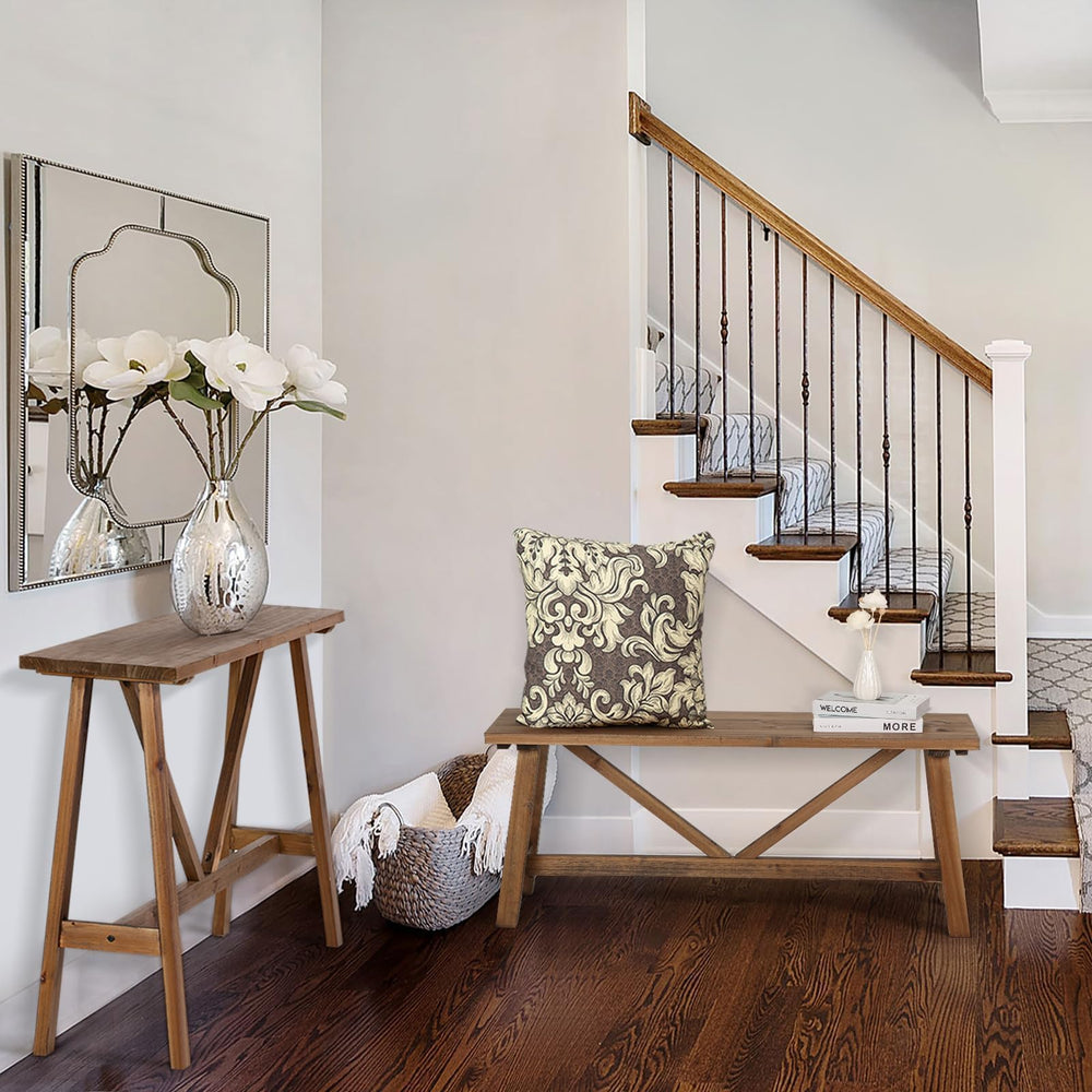 Farmhouse Wood Bench – Solid Wood Entryway & Dining Bench