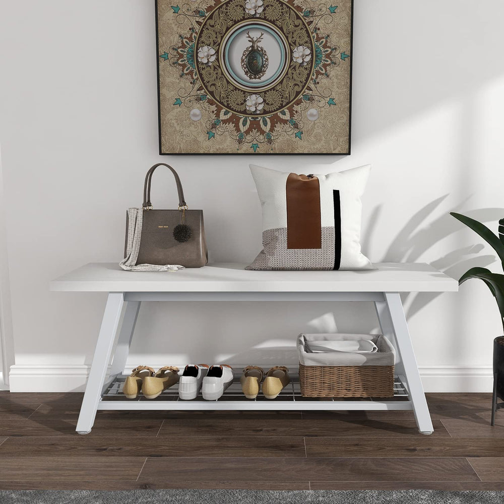 Industrial Entryway Storage Bench with Shoe Shelf