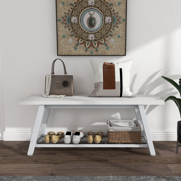 Industrial Entryway Storage Bench with Shoe Shelf