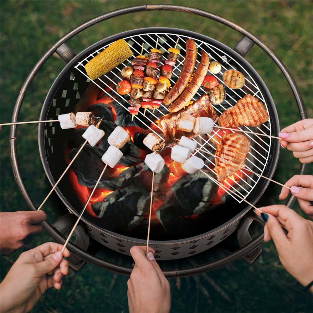 Round Wood Burning Fire Pit with BBQ Grill Grate
