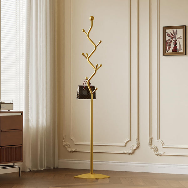 Metal Coat Rack Freestanding with 8 Hooks and Rectangular Base