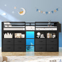 Twin Kids Loft Bed with Storage Drawers, Bookcase & LED Lights