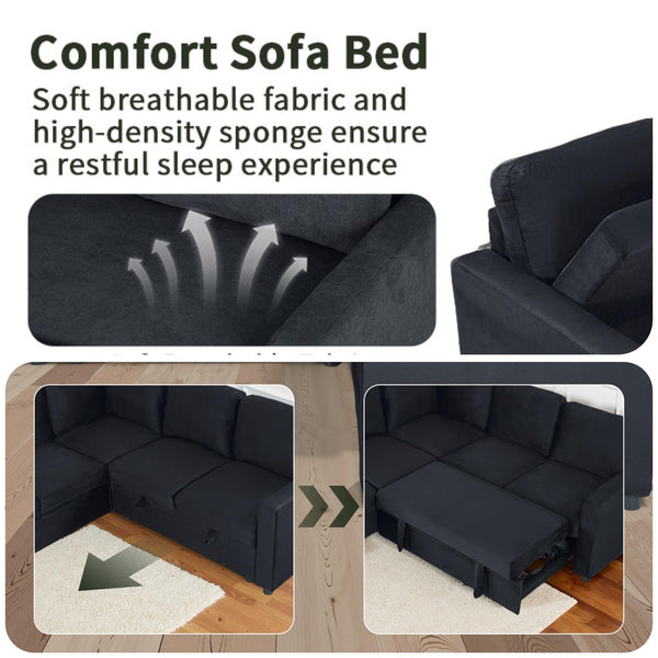 L-Shaped Sectional Sleeper Sofa with Pull-Out Bed & Storage