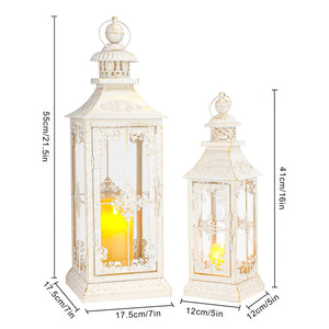 Vintage Metal Candle Lanterns Set of 2 – Indoor Outdoor Hanging Lanterns with Tempered Glass