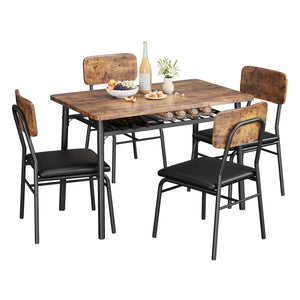 5-Piece Dining Table Set with Storage Rack & Upholstered Chairs