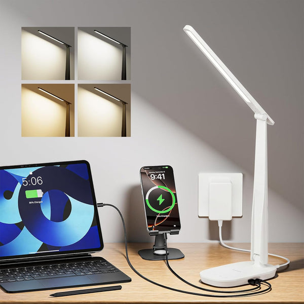 LED Desk Lamp with USB Charging Ports & Dimmable Light