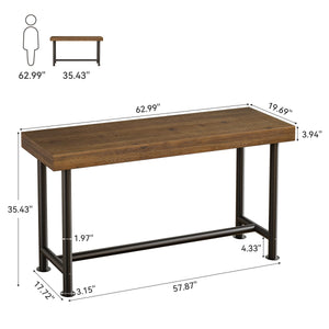 63" Solid Wood Rectangular Bar Table with Metal Legs