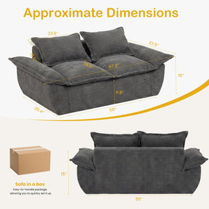 59" Boneless Loveseat Sofa – 2-Seater Foam Couch with Removable Cushions