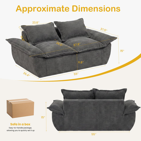 59" Boneless Loveseat Sofa – 2-Seater Foam Couch with Removable Cushions