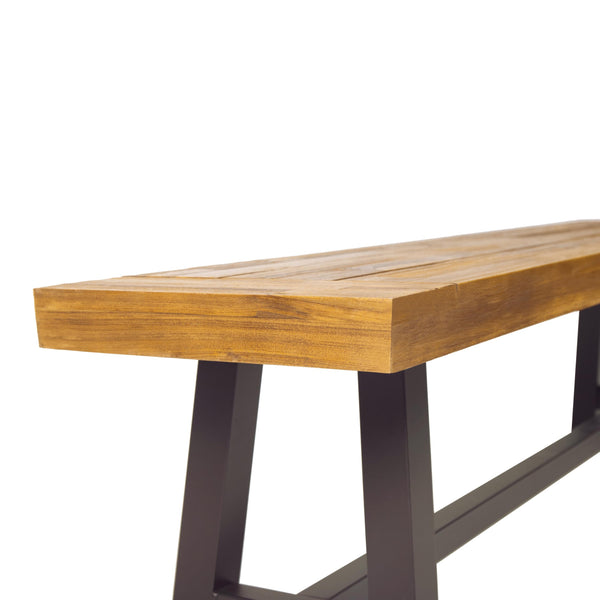 Outdoor Acacia Wood and Rustic Metal Bench