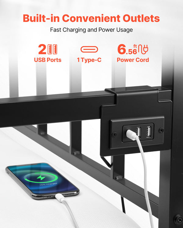 Metal Daybed Frame with LED Light & Charging Station