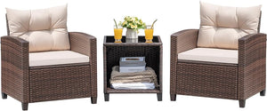 3-Piece PE Rattan Patio Furniture Set – 2 Chairs & Side Table