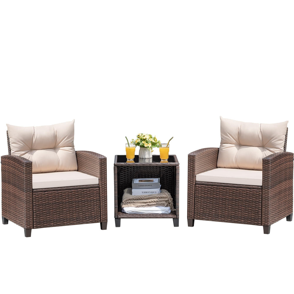 3-Piece Outdoor Patio Furniture Set – PE Rattan Wicker Chairs & Table