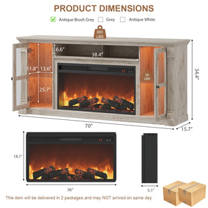 70" Farmhouse TV Stand with 36" Electric Fireplace
