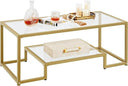 Tempered Glass Coffee Table with Open Storage Shelf