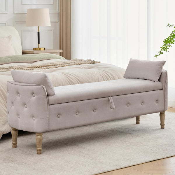 67" King Size Storage Bench with Hidden Storage & Wood Legs