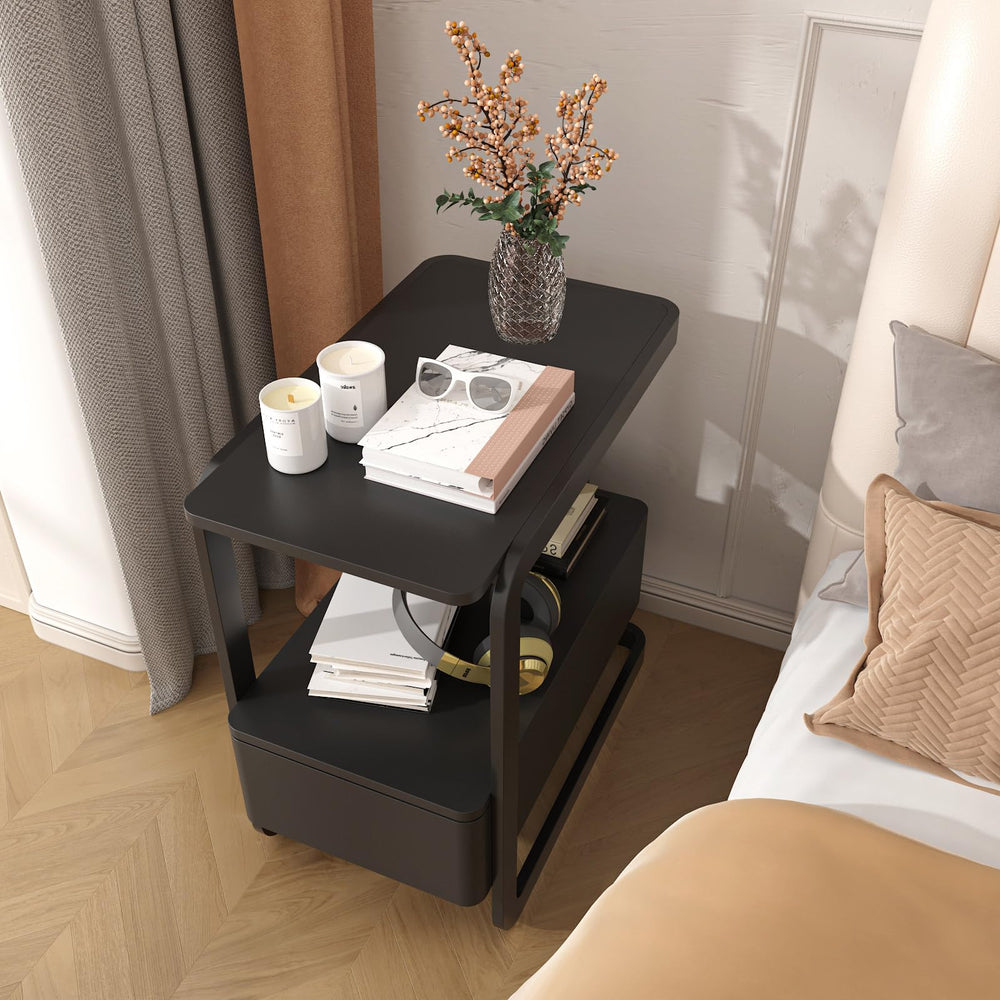 Narrow Side Table with Drawer and Open Shelf