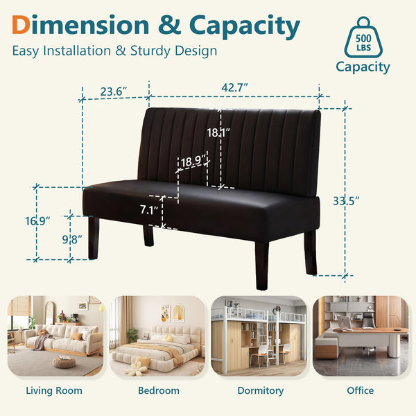 Black Leather Armless Loveseat with USB Port