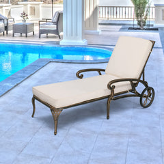 Aluminum Outdoor Chaise Lounge Chair with Wheels & Adjustable Backrest