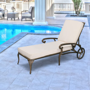 Aluminum Outdoor Chaise Lounge Chair with Wheels & Adjustable Backrest