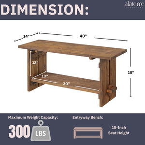40" Entryway Bench with Storage Shelf – Solid Acacia Wood