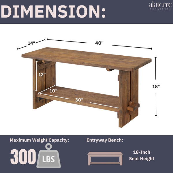 40" Entryway Bench with Storage Shelf – Solid Acacia Wood