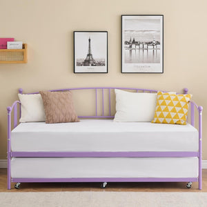 GarveeHome Daybed with Trundle, Sturdy Metal Day Bed with Steel Slat Support, Trundle Bed Twin with Arched Headboard, SofaBed for Living Room, Bedroom and Guest Room, Black