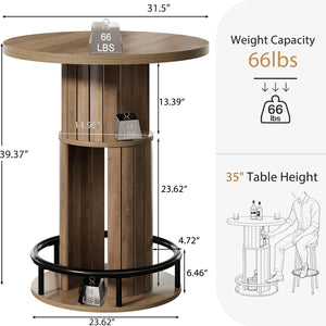 Round Bar Table with Storage & Metal Footrest