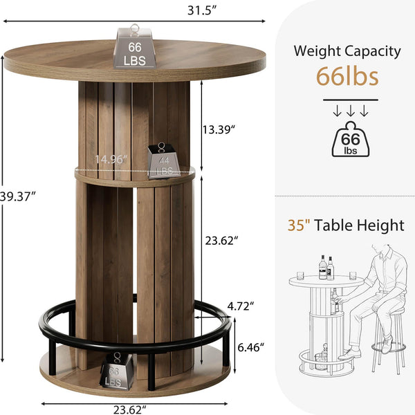 Round Bar Table with Storage & Metal Footrest