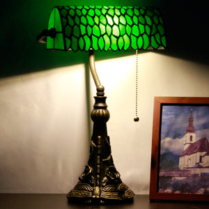Tiffany Stained Glass Banker Table Lamp