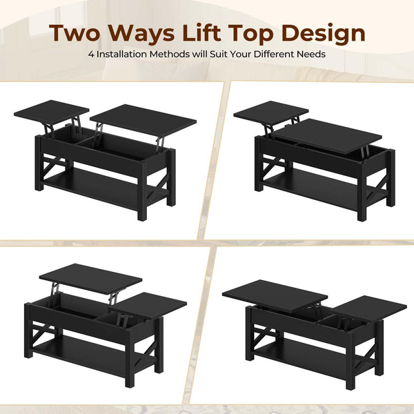Lift Top Coffee Table with Hidden Storage & Open Shelf