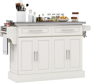 Rolling Kitchen Island Cart with Stainless Steel Top
